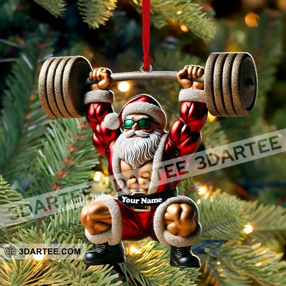 Custom Name Gym Work Out Santa Ornament Gymnastics Christmas Gift