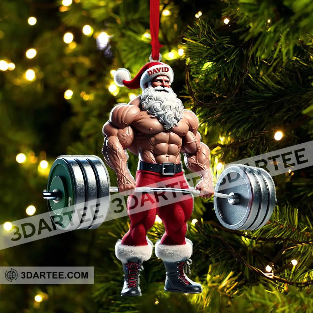 Custom Name Gym Work Out Santa Ornament Gymnastics Christmas Gift