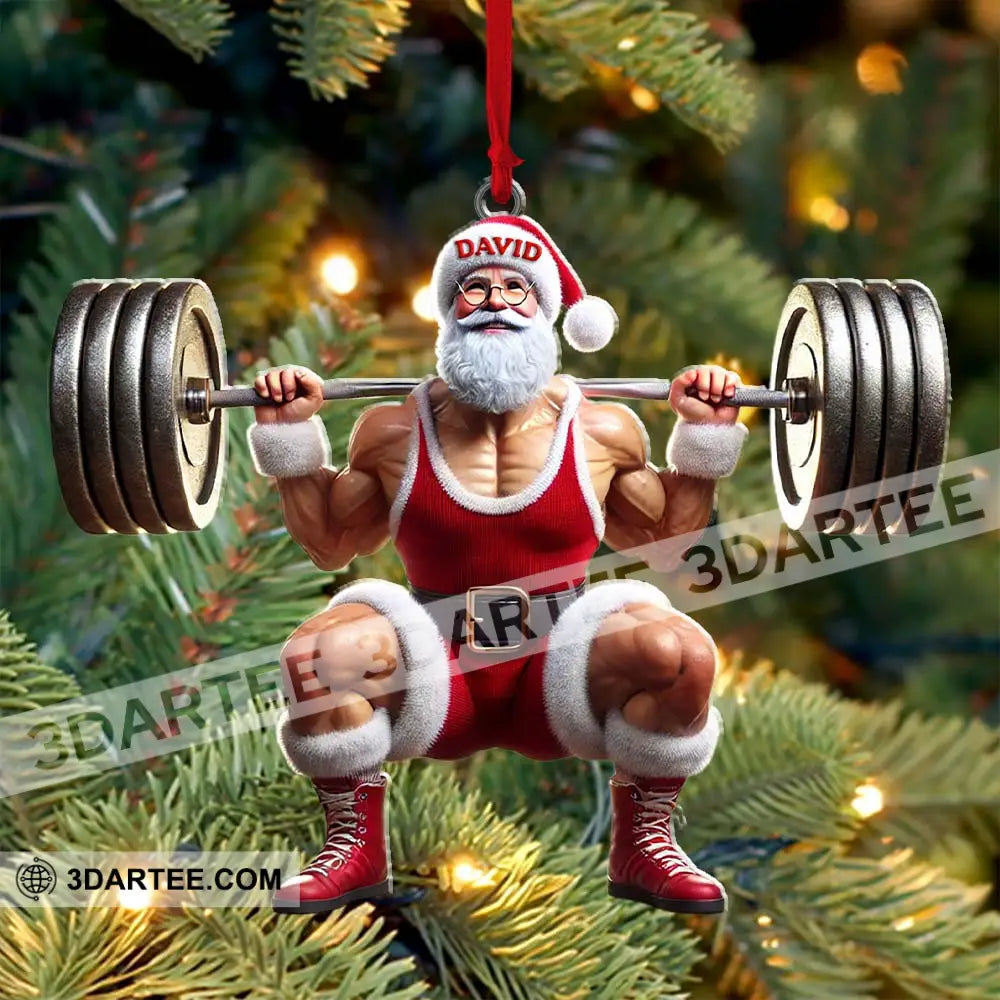 Custom Name Gym Work Out Santa Ornament Gymnastics Christmas Gift