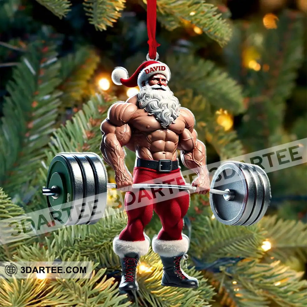 Custom Name Gym Work Out Santa Ornament Gymnastics Christmas Gift