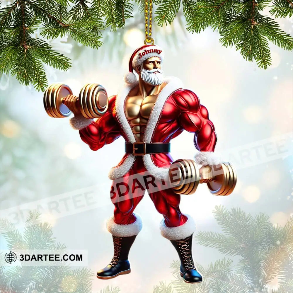 Custom Name Gym Work Out Santa Ornament Gymnastics Christmas Gift 3.54’’ / 1