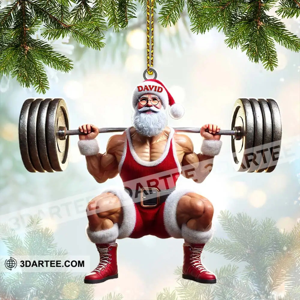 Custom Name Gym Work Out Santa Ornament Gymnastics Christmas Gift 3.54’’ / 1