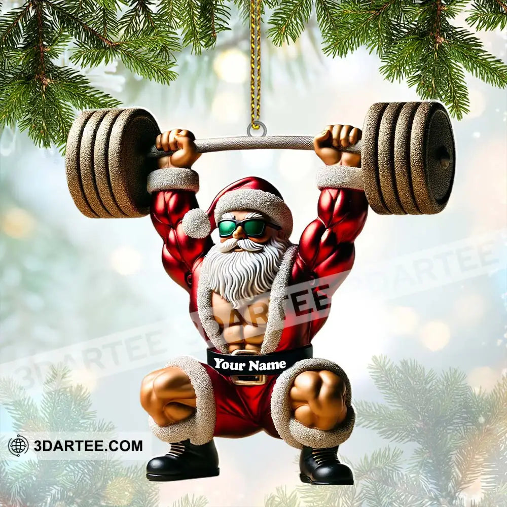 Custom Name Gym Work Out Santa Ornament Gymnastics Christmas Gift 3.54’’ / 1