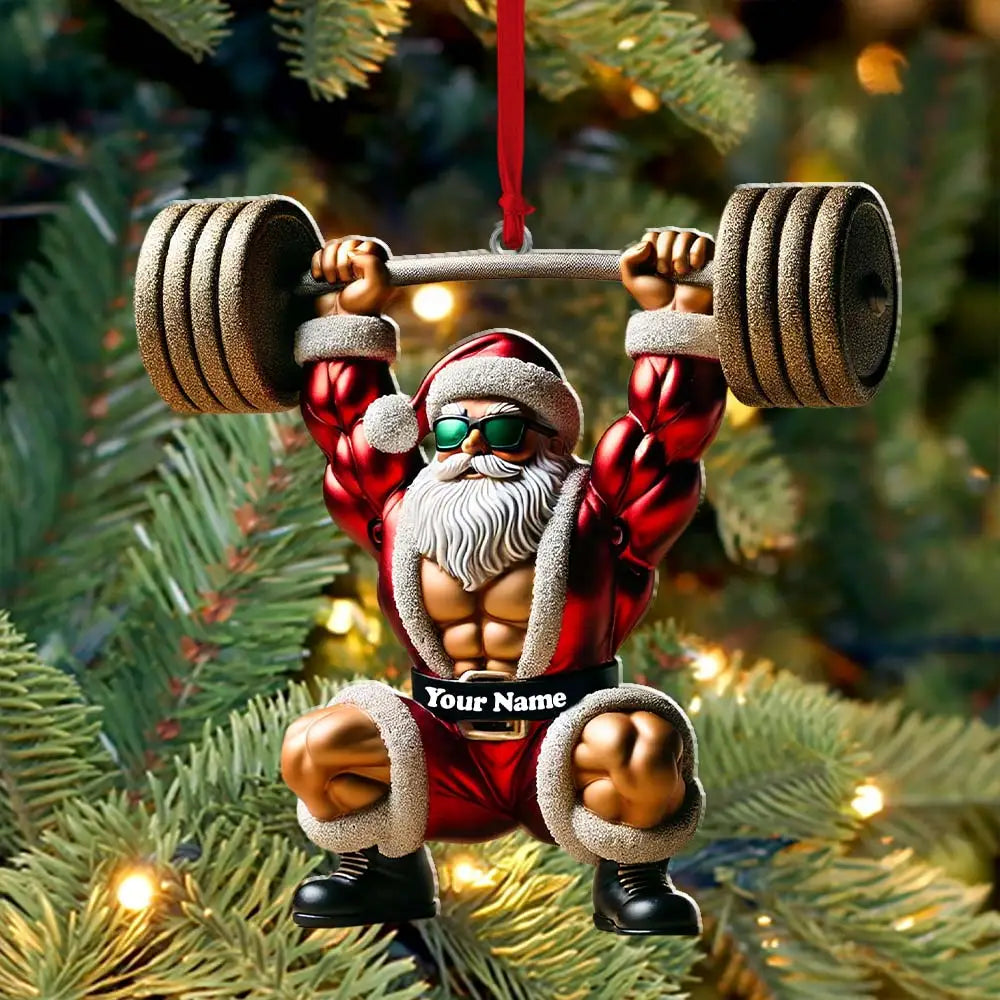Custom Name Gym Work Out Santa Ornament Gymnastics Christmas Gift