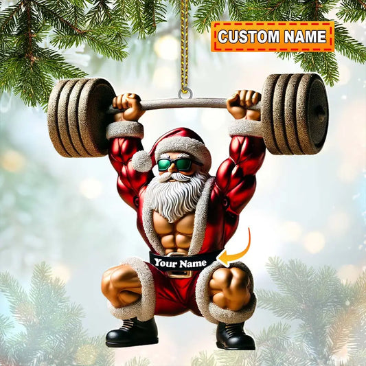 Custom Name Gym Work Out Santa Ornament Gymnastics Christmas Gift