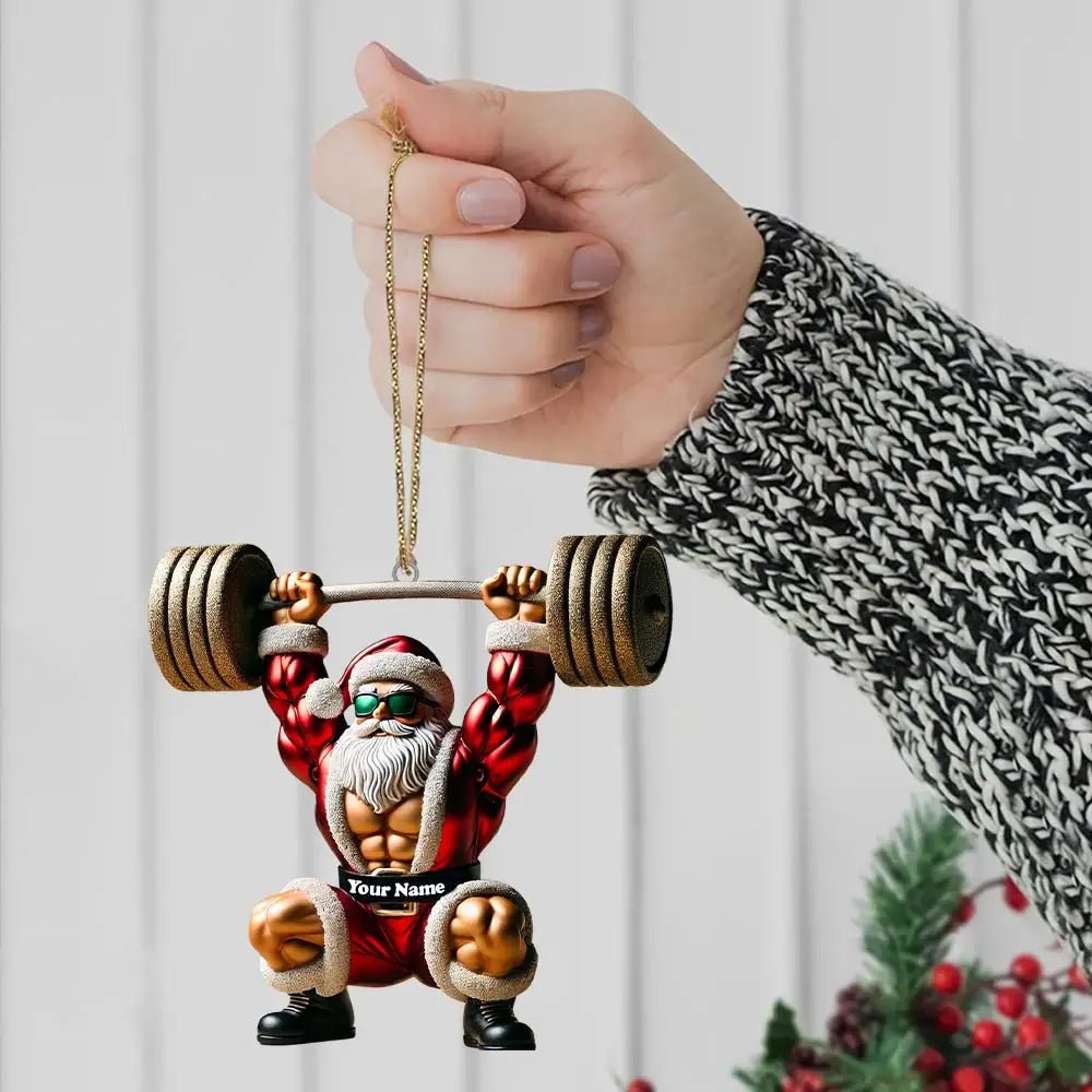 Custom Name Gym Work Out Santa Ornament Gymnastics Christmas Gift