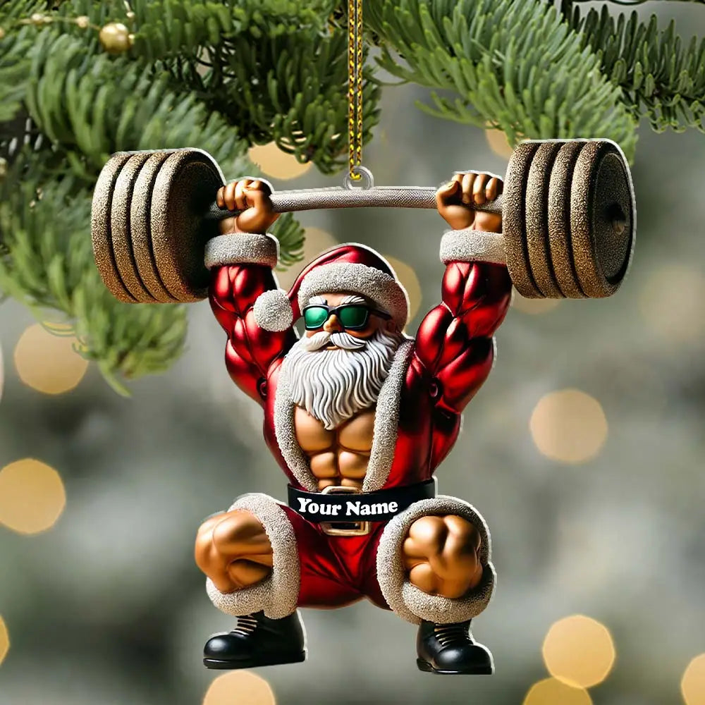 Custom Name Gym Work Out Santa Ornament Gymnastics Christmas Gift