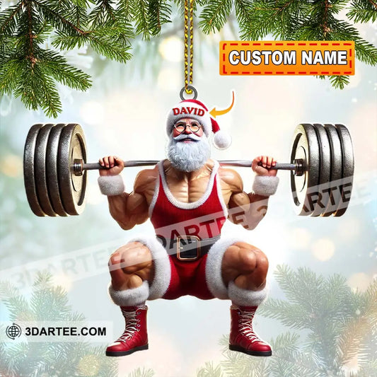 Custom Name Gym Work Out Santa Ornament Gymnastics Christmas Gift