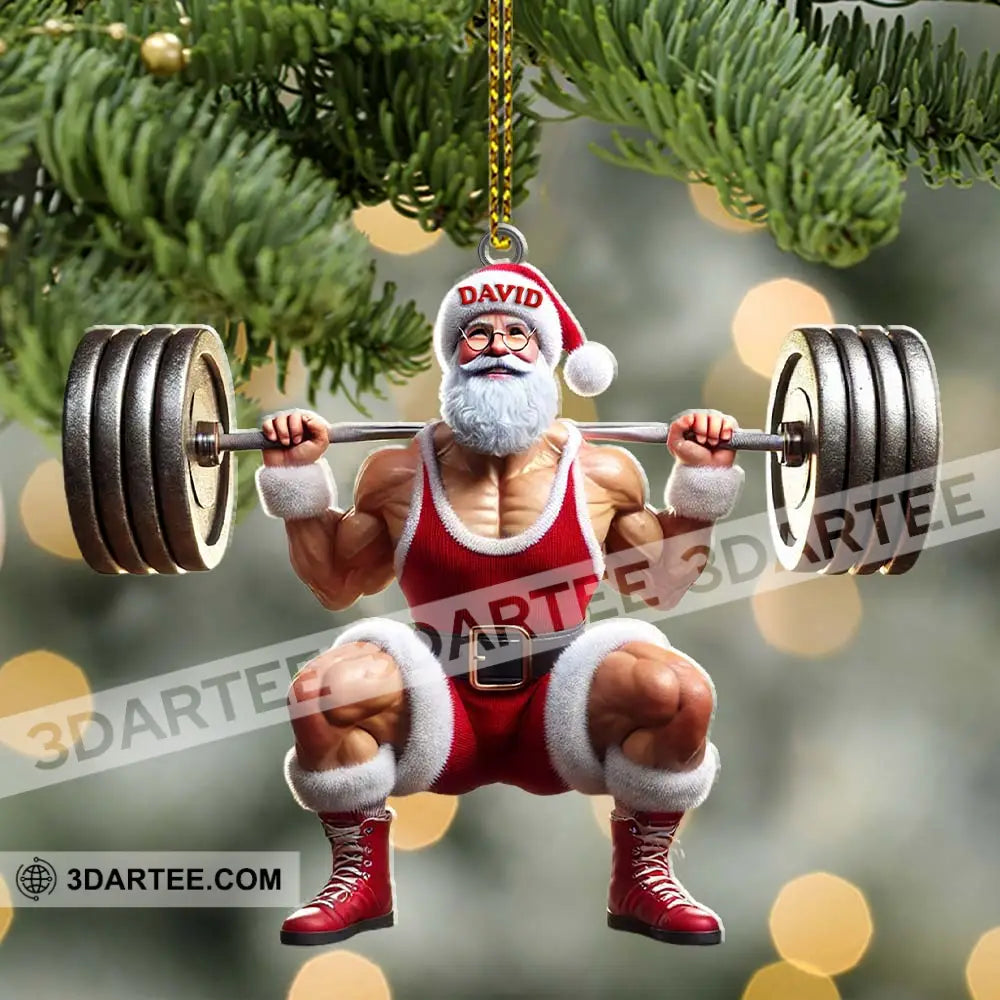 Custom Name Gym Work Out Santa Ornament Gymnastics Christmas Gift