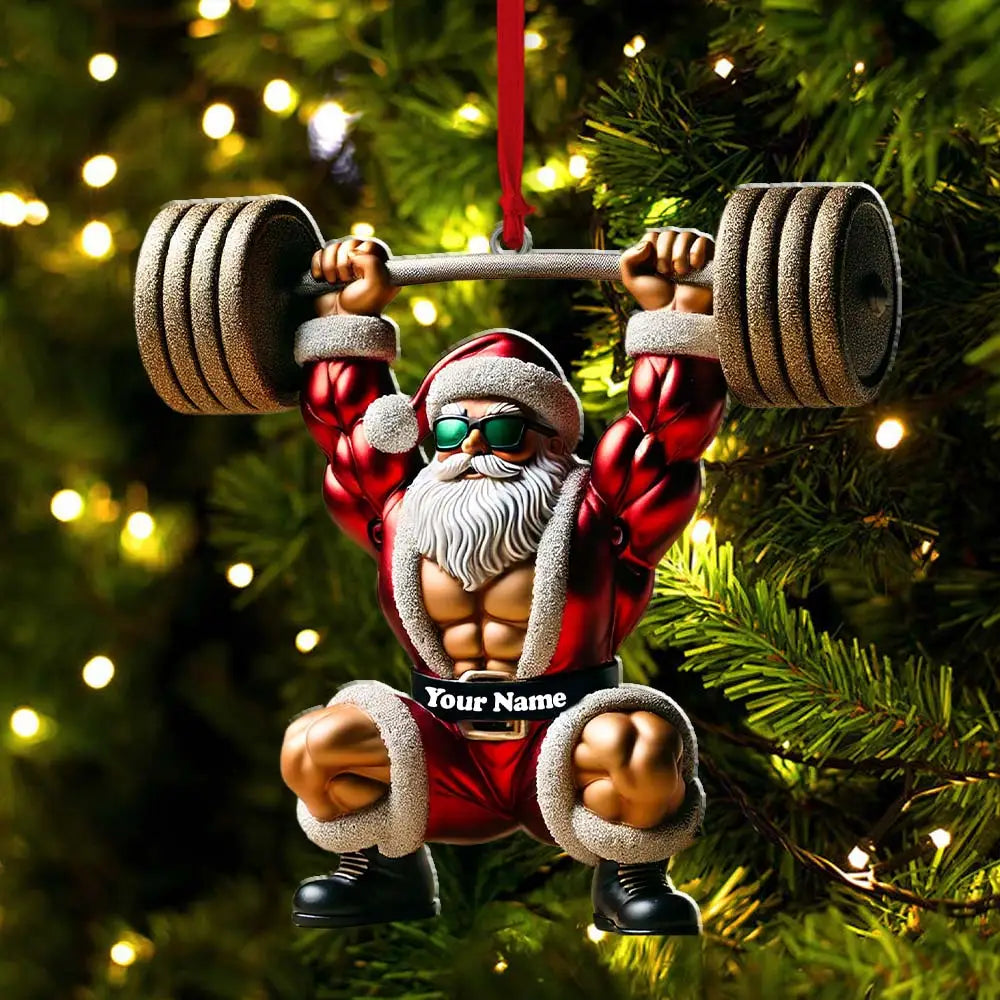 Custom Name Gym Work Out Santa Ornament Gymnastics Christmas Gift