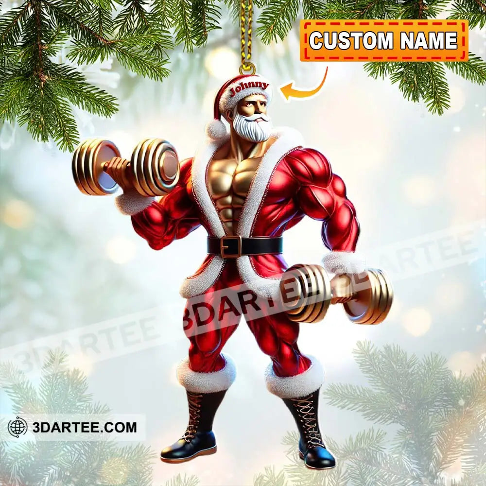 Custom Name Gym Work Out Santa Ornament Gymnastics Christmas Gift