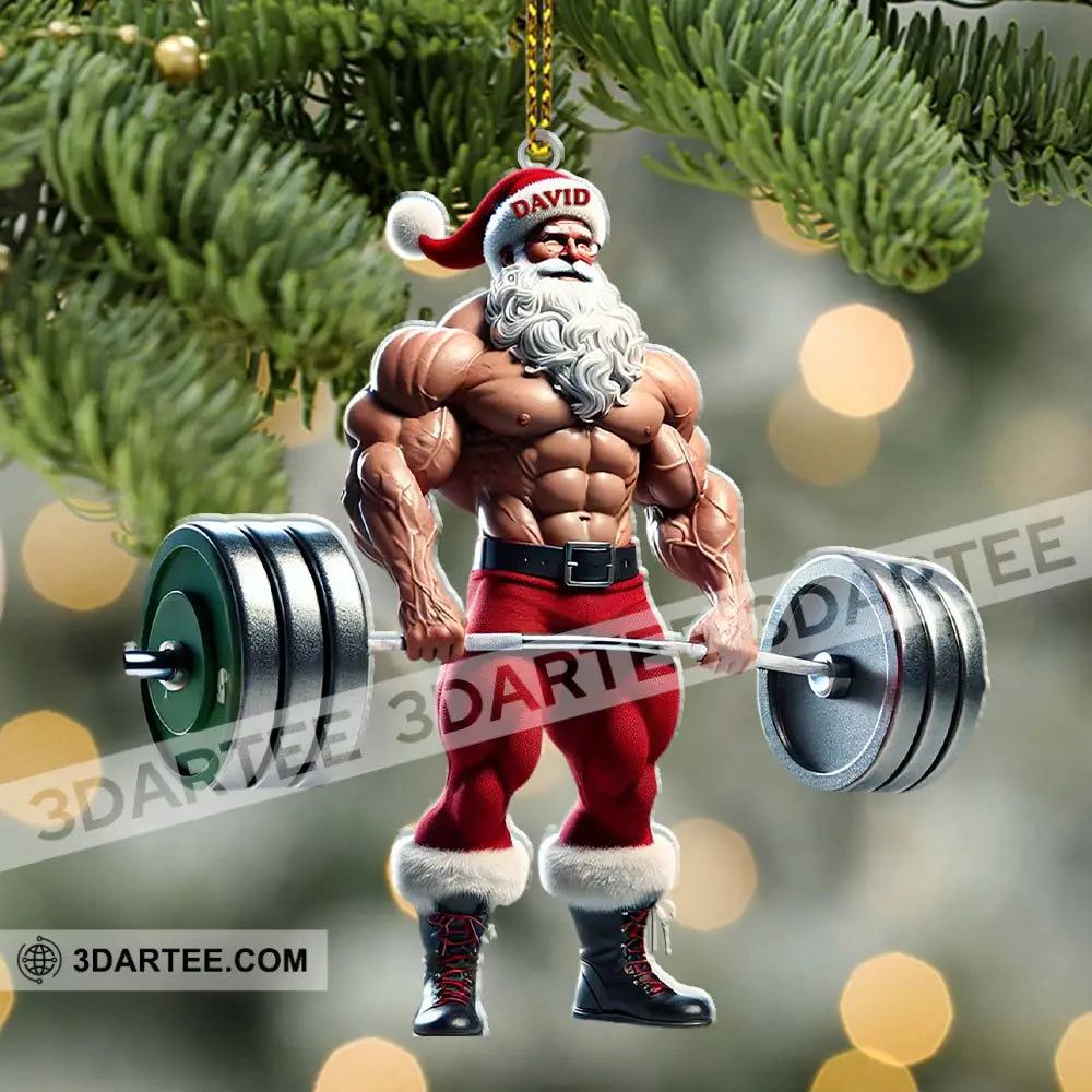 Custom Name Gym Work Out Santa Ornament Gymnastics Christmas Gift