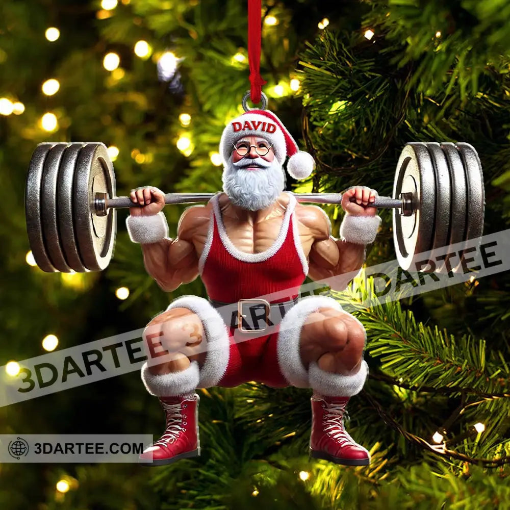 Custom Name Gym Work Out Santa Ornament Gymnastics Christmas Gift