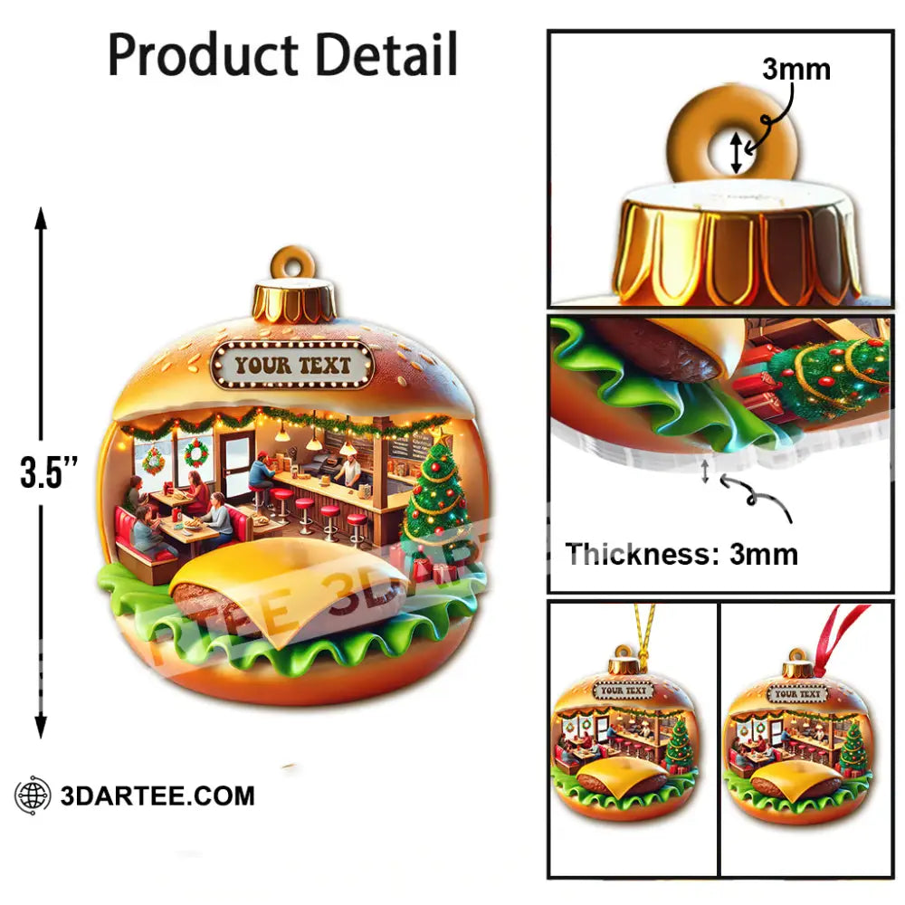 Custom Name Hamburger Ornament Christmas Gift Decoration