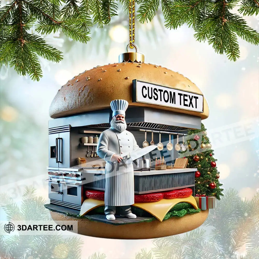 Custom Name Hamburger Shop Ornament Hot Dog Santa Christmas Gift 3.54’’ / 1