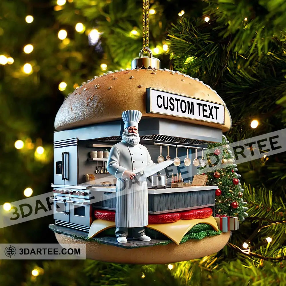 Custom Name Hamburger Shop Ornament Hot Dog Santa Christmas Gift