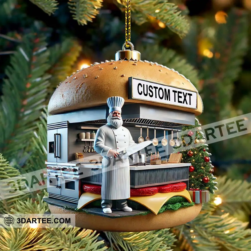 Custom Name Hamburger Shop Ornament Hot Dog Santa Christmas Gift