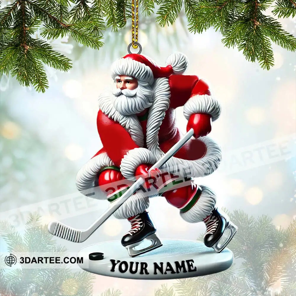 Custom Name Hockey Santa Ornament Lover Christmas Gift 3.54’’ / 1