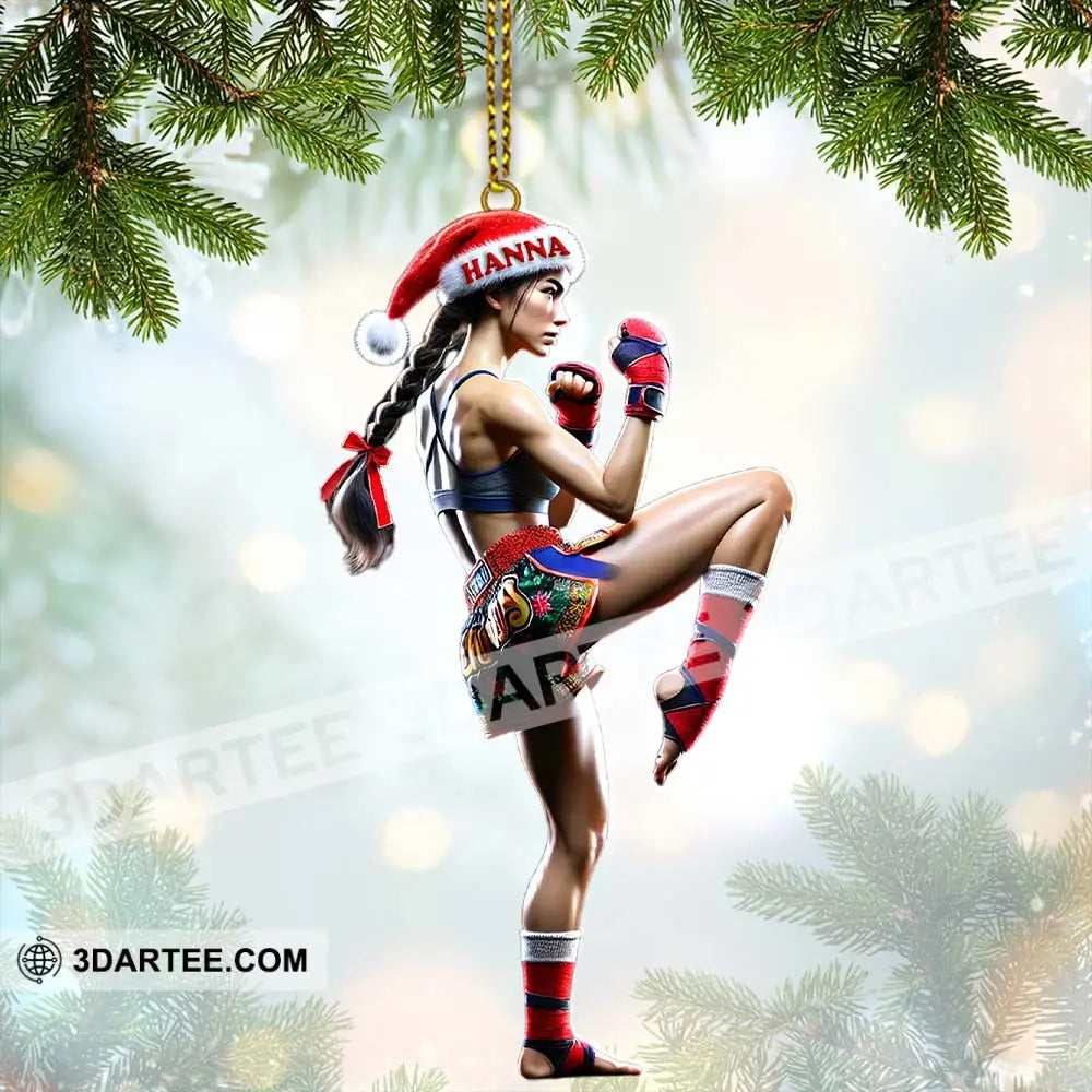 Custom Name Muay Thai Woman Ornament Christmas Gift 3.54’’ / 1