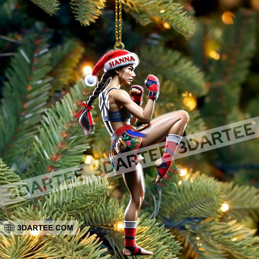 Custom Name Muay Thai Woman Ornament Christmas Gift