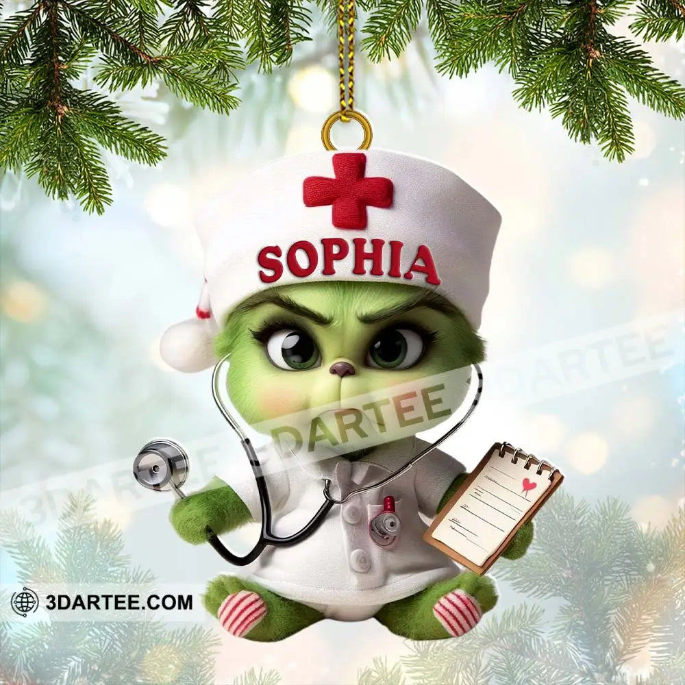 Custom Name Nurse Grinch Ornament Christmas Gift For 3.54’’ / 1