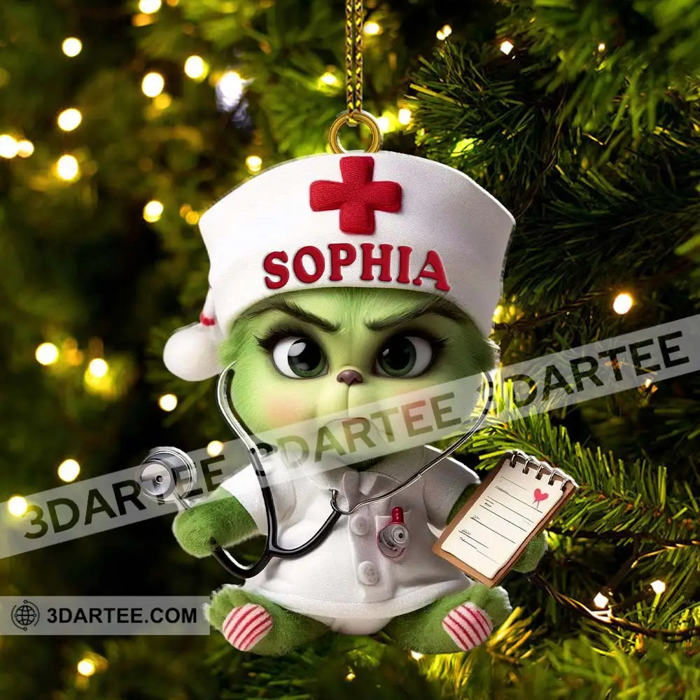 Custom Name Nurse Grinch Ornament Christmas Gift For