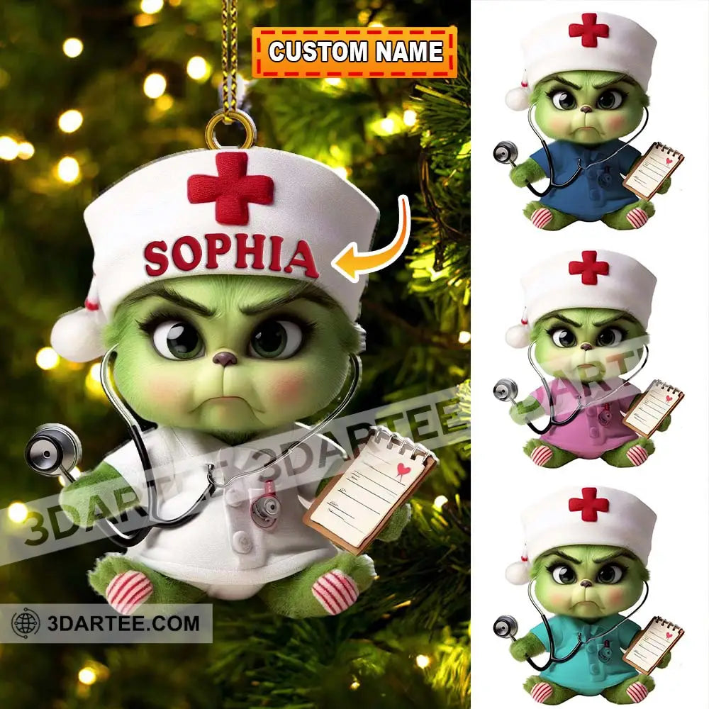 Custom Name Nurse Grinch Ornament Christmas Gift For