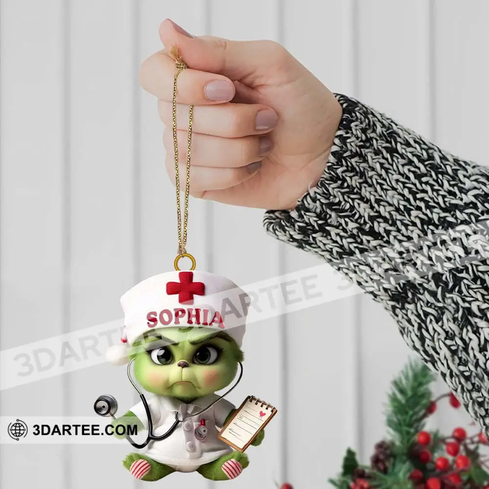 Custom Name Nurse Grinch Ornament Christmas Gift For