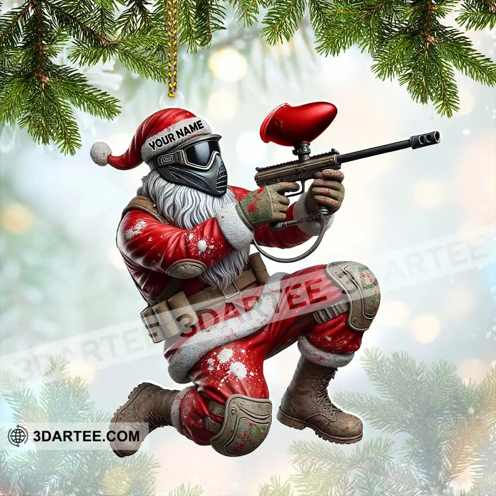 Custom Name Paintball Shooting Santa Ornament Christmas Gift 3.54’’ / 1