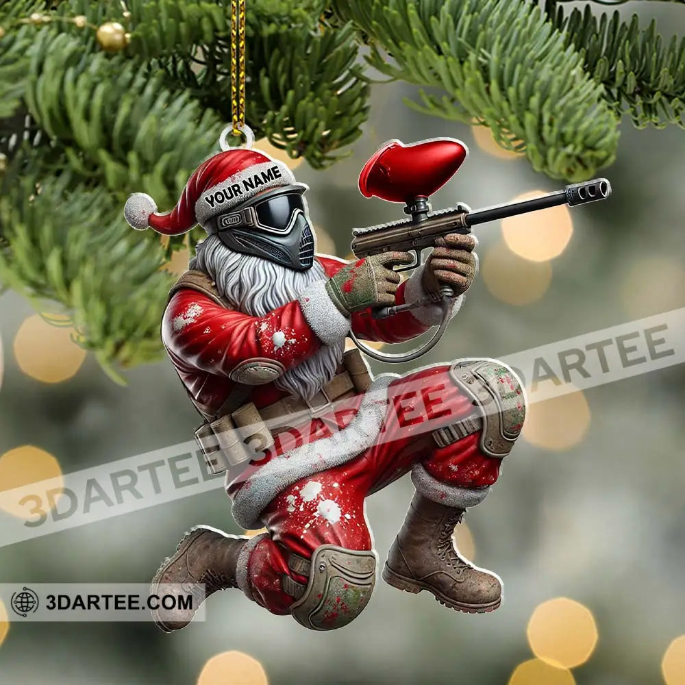 Custom Name Paintball Shooting Santa Ornament Christmas Gift