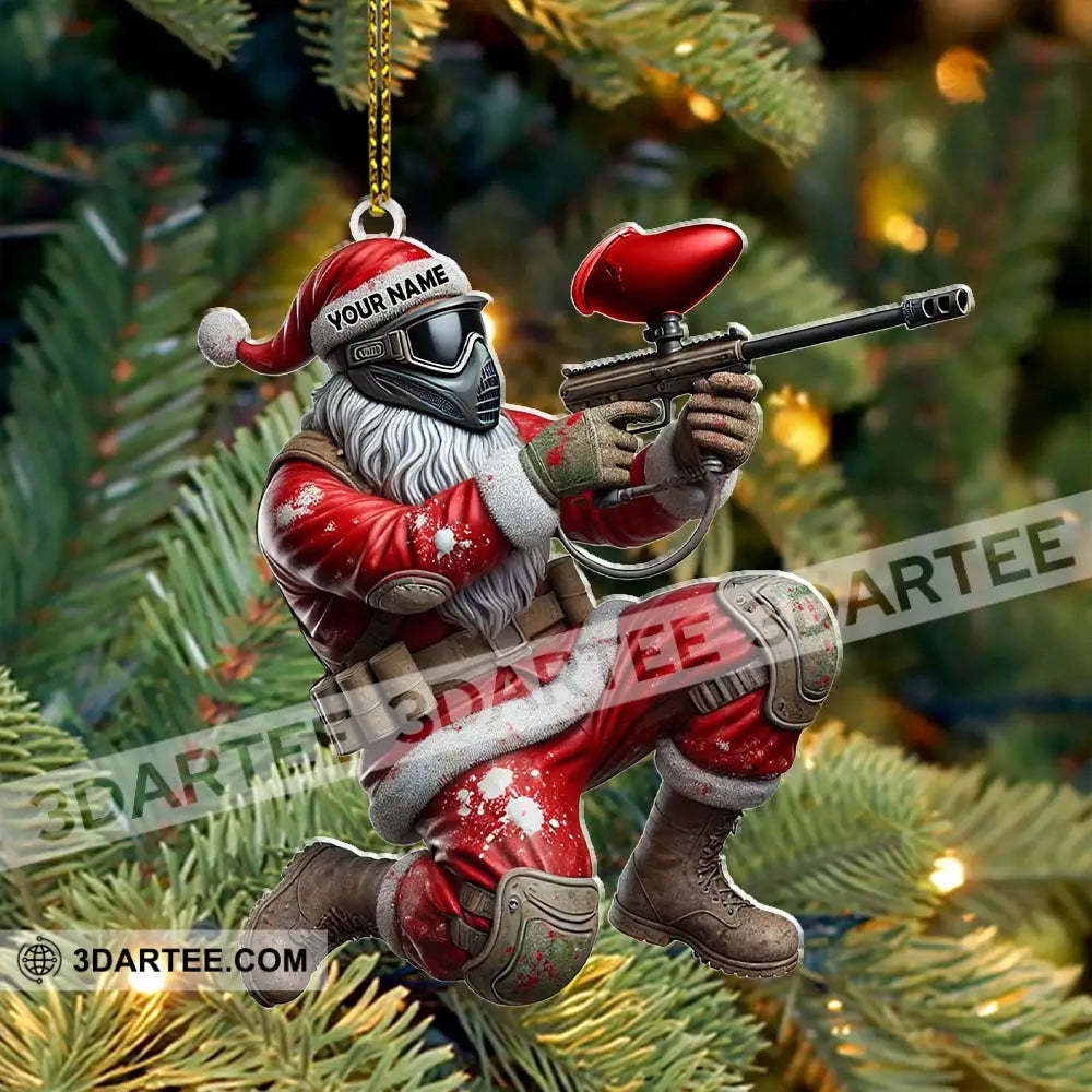 Custom Name Paintball Shooting Santa Ornament Christmas Gift
