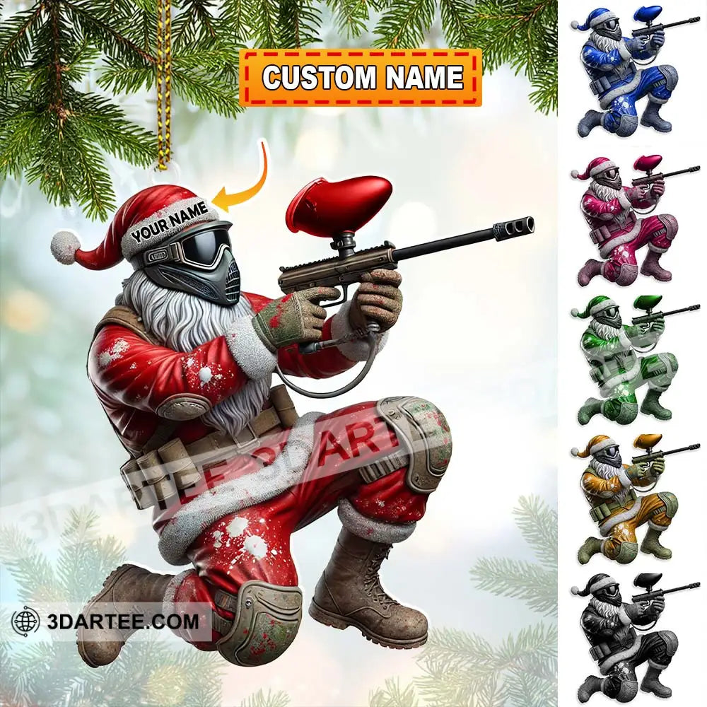 Custom Name Paintball Shooting Santa Ornament Christmas Gift