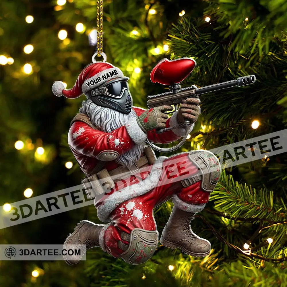 Custom Name Paintball Shooting Santa Ornament Christmas Gift