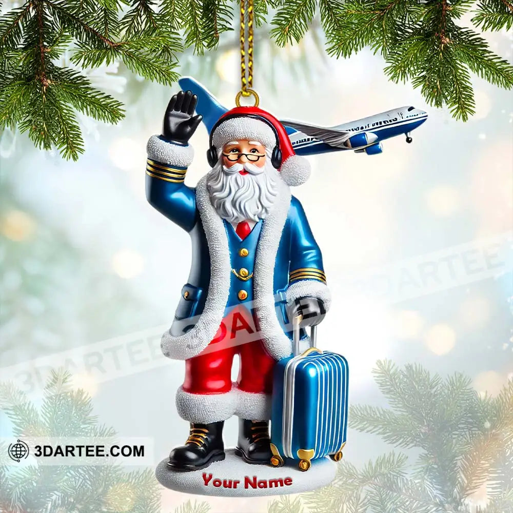 Custom Name Pilot Santa Ornament Christmas Gift 3.54’’ / 1