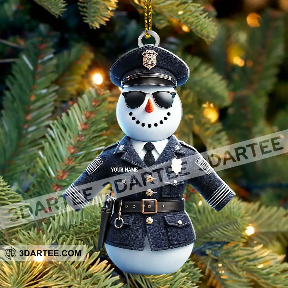 Custom Name Police Snowman Ornament Christmas Gift For