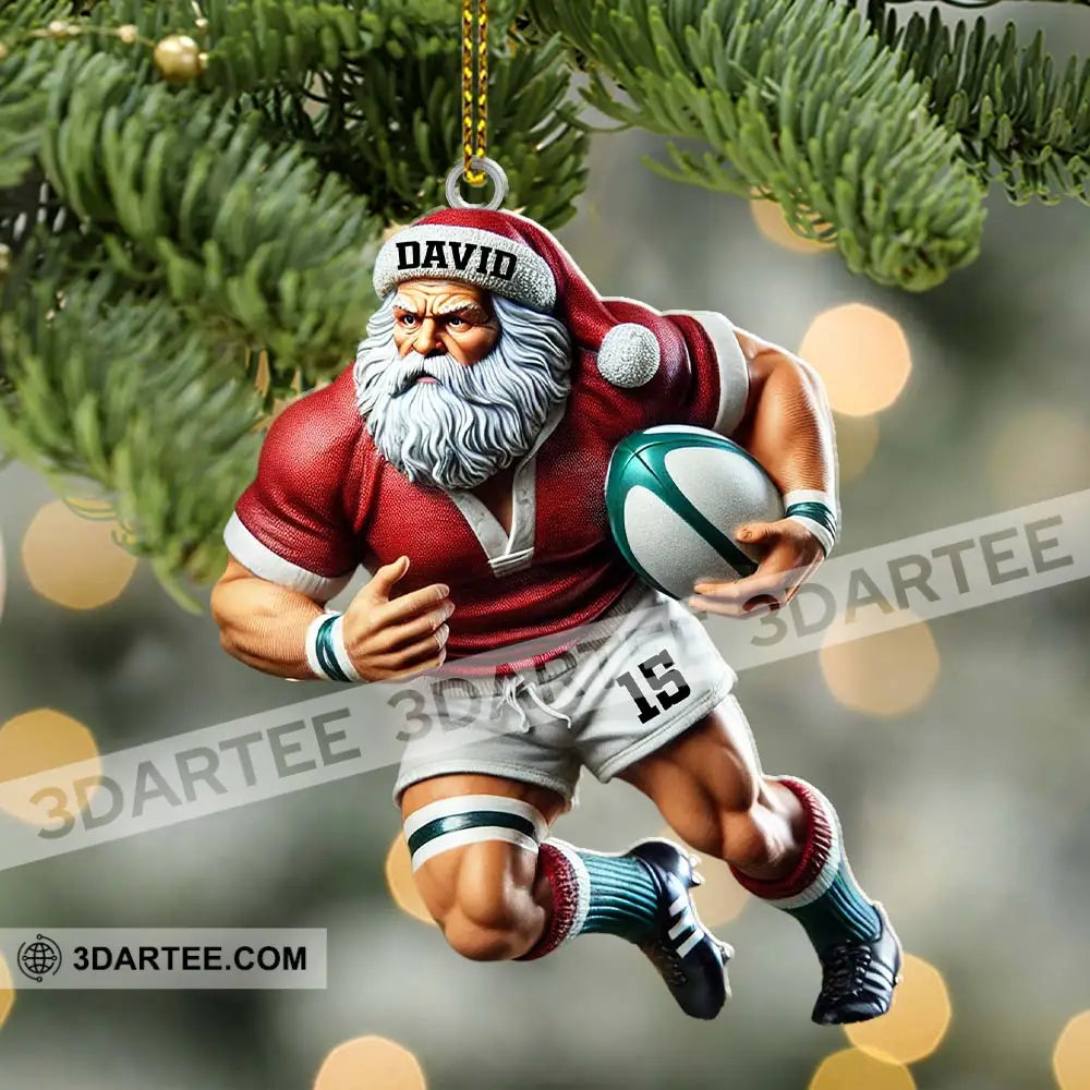 Custom Name Rugby Football Santa Ornament Lover Christmas Gift