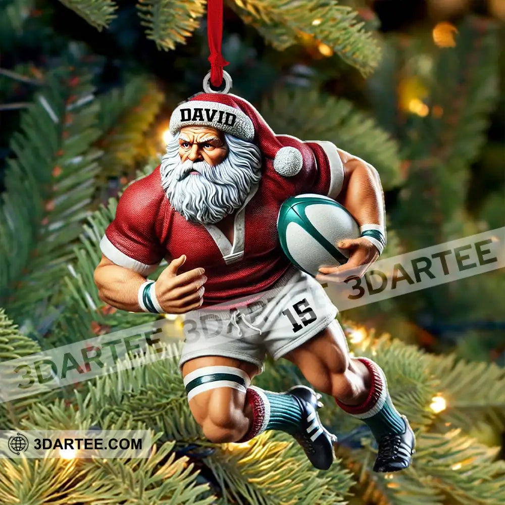 Custom Name Rugby Football Santa Ornament Lover Christmas Gift 3.54’’ / 1