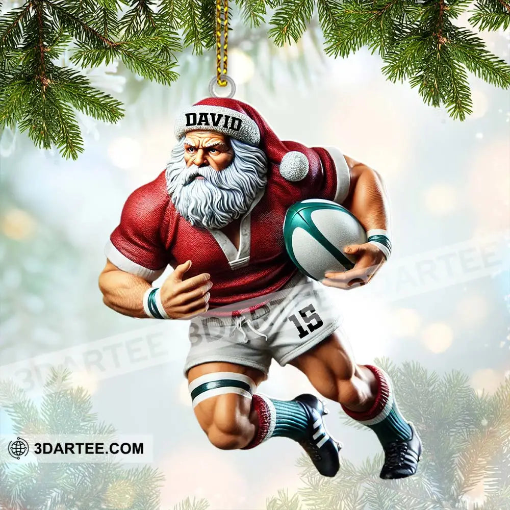 Custom Name Rugby Football Santa Ornament Lover Christmas Gift