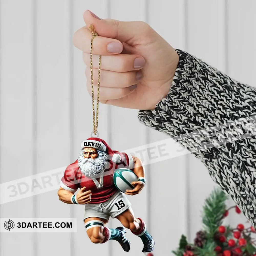 Custom Name Rugby Football Santa Ornament Lover Christmas Gift