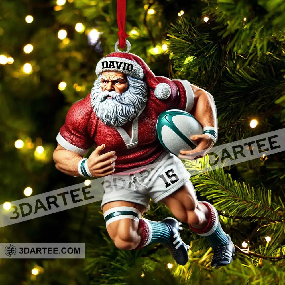 Custom Name Rugby Football Santa Ornament Lover Christmas Gift