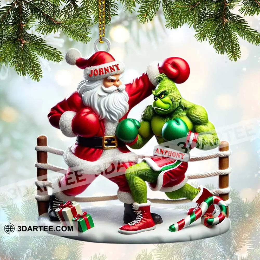 Custom Name Santa And Grinch Boxing Ornament Christmas Gift Decoration 3.54’’ / 1