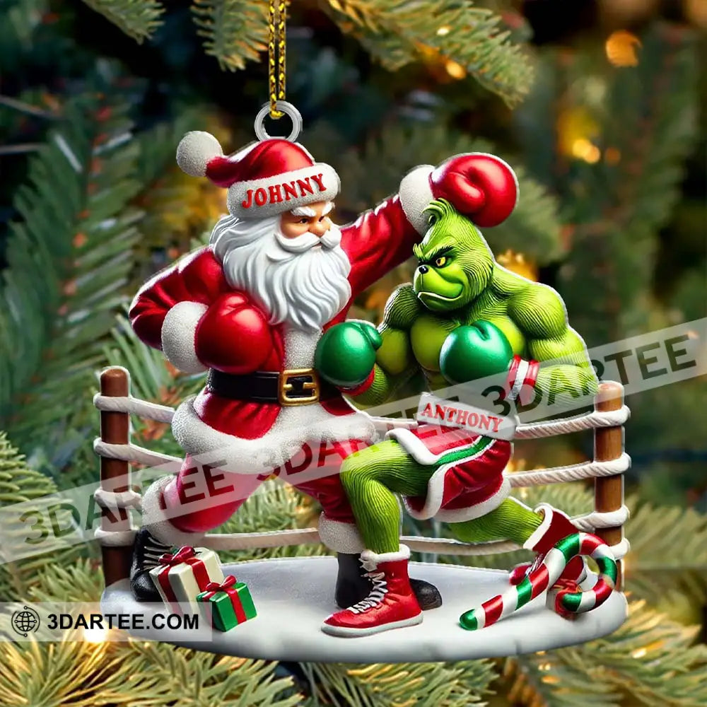 Custom Name Santa And Grinch Boxing Ornament Christmas Gift Decoration