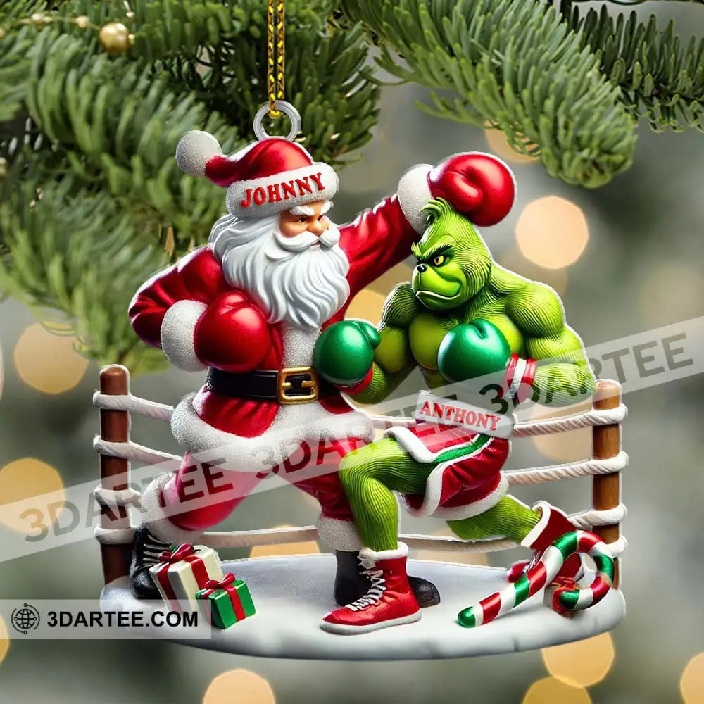 Custom Name Santa And Grinch Boxing Ornament Christmas Gift Decoration