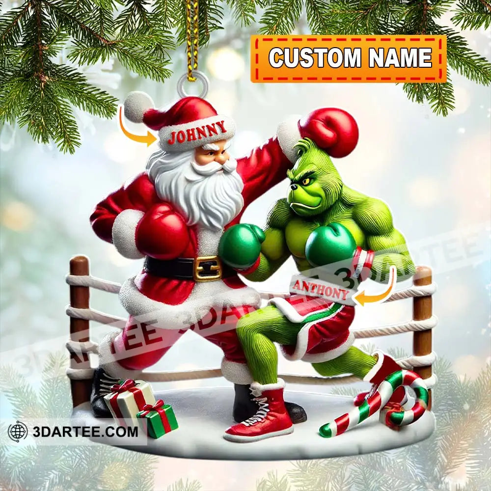 Custom Name Santa And Grinch Boxing Ornament Christmas Gift Decoration