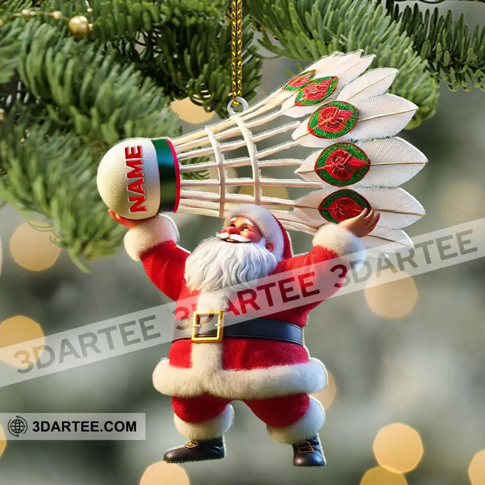 Custom Name Santa Badminton Ornament Christmas Gift For Lover 3.54’’ / 1