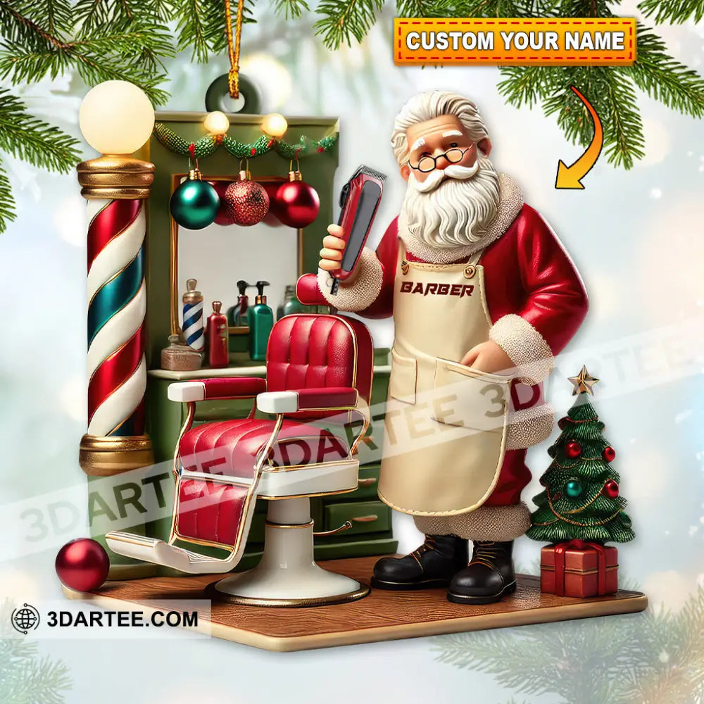 Custom Name Santa Barber Ornament Christmas Decoration For Shop