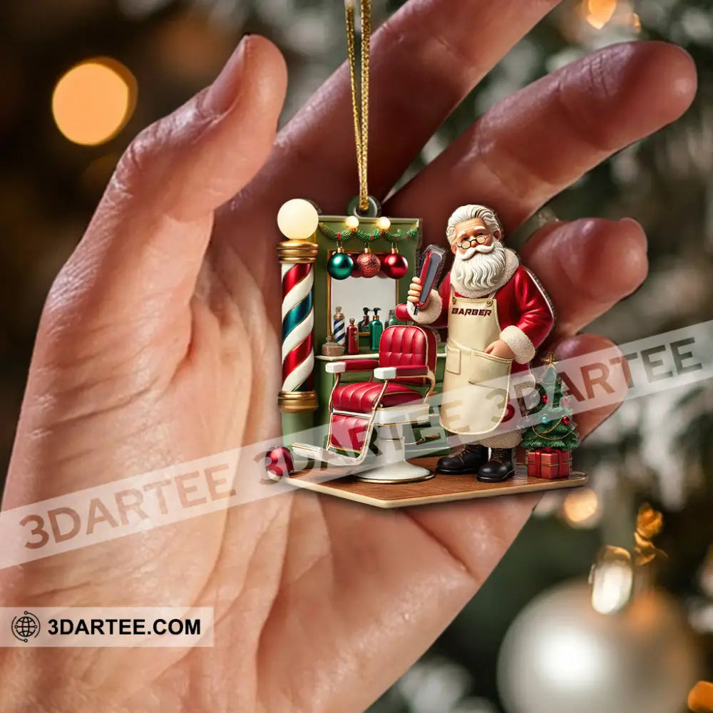 Custom Name Santa Barber Ornament Christmas Decoration For Shop