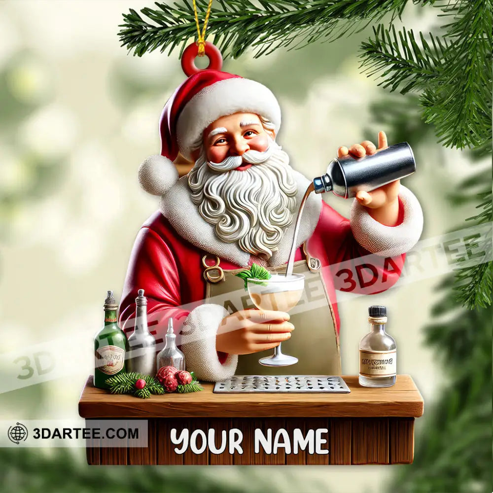 Custom Name Santa Bartender Ornament Home Decor Christmas Gift 3.54’’ / 1