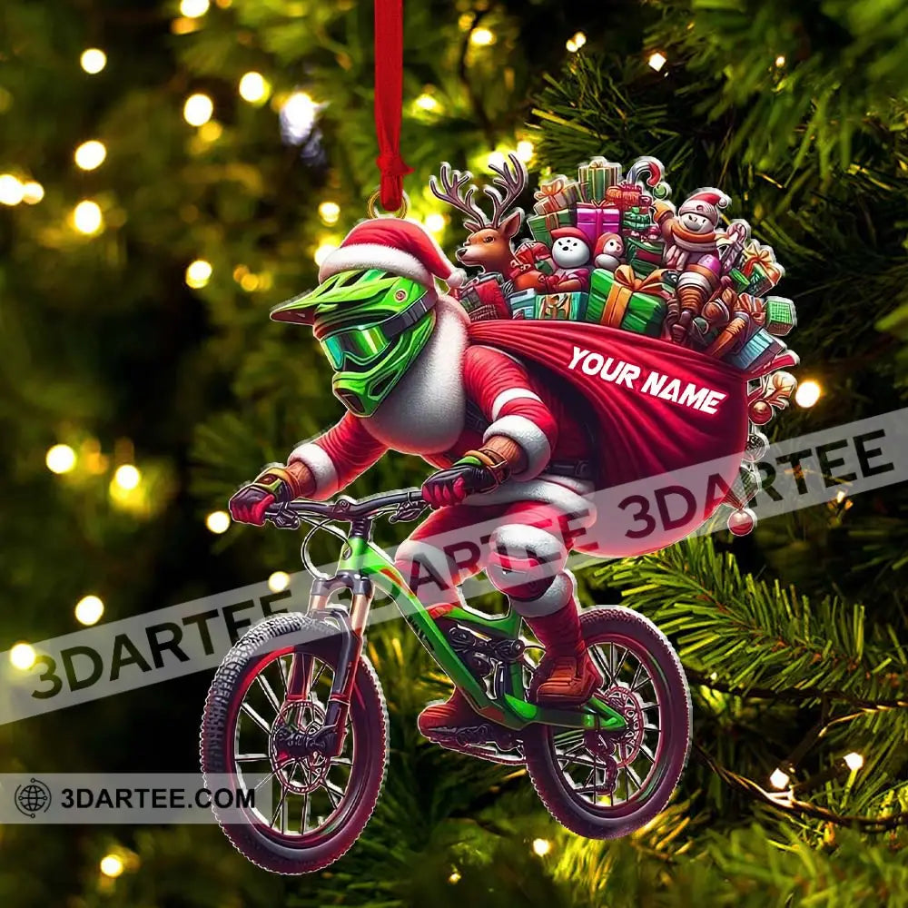 Custom Name Santa Bicycle Ornament Christmas Gift Decoration