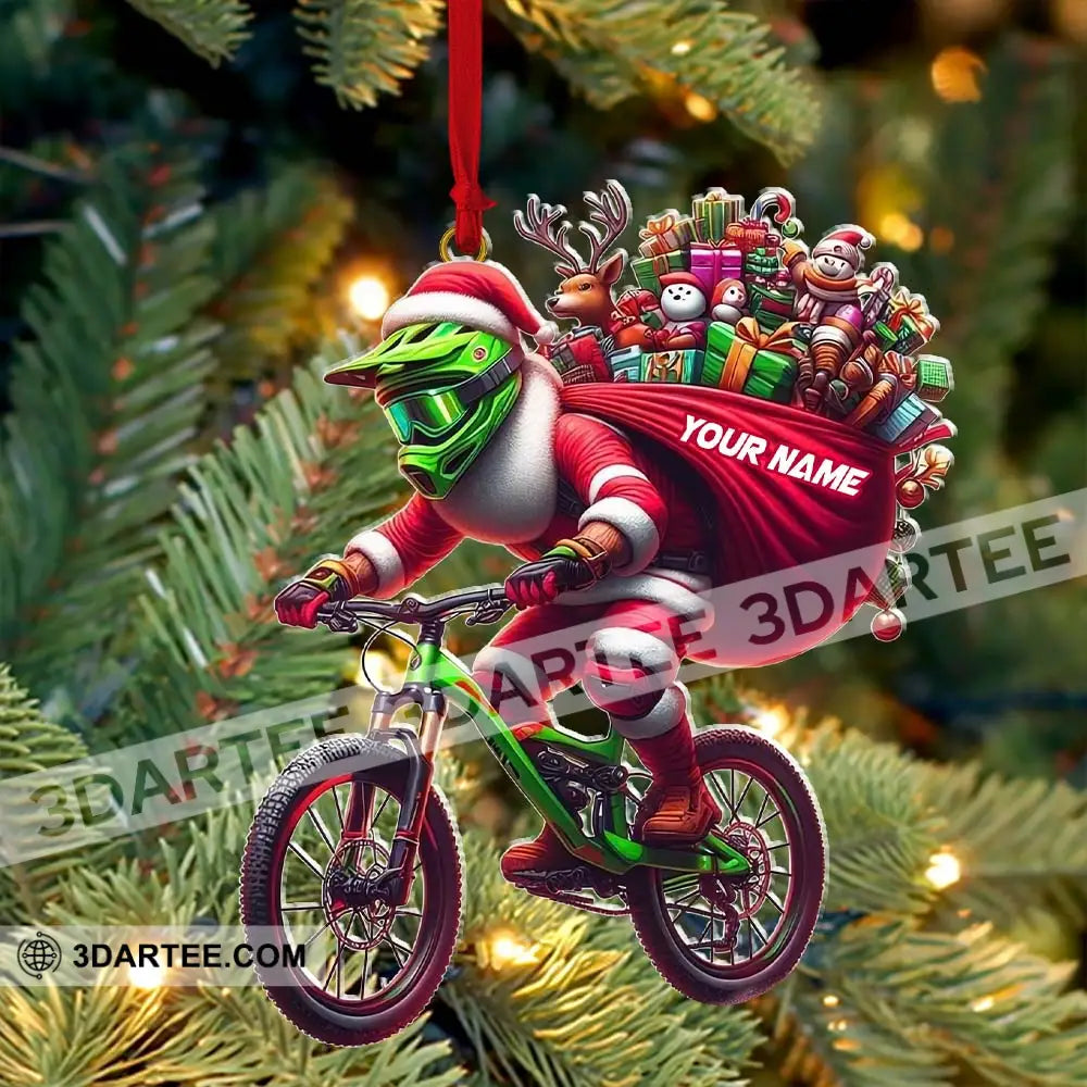 Custom Name Santa Bicycle Ornament Christmas Gift Decoration